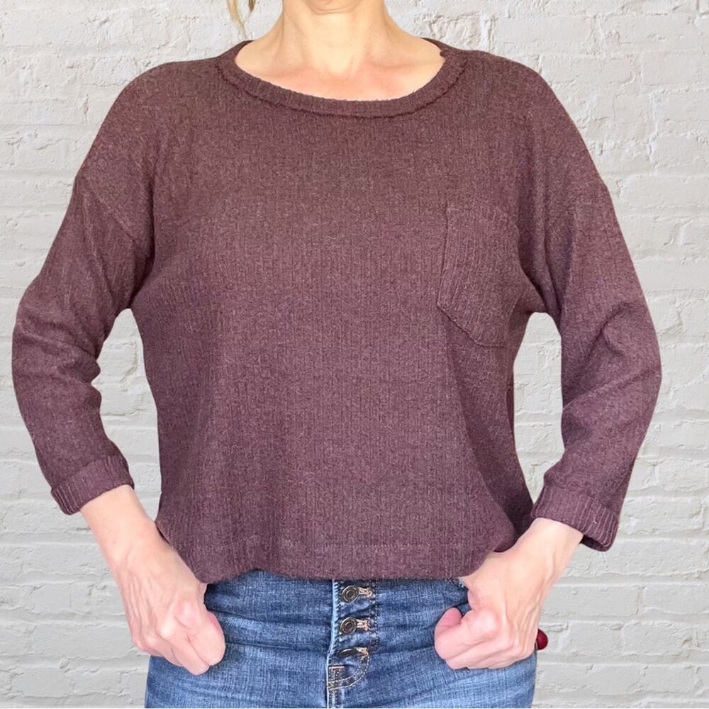 LUSH Cropped Sweater XS Chocolate Brown Ribbed Knit Cozy Y2K Gift